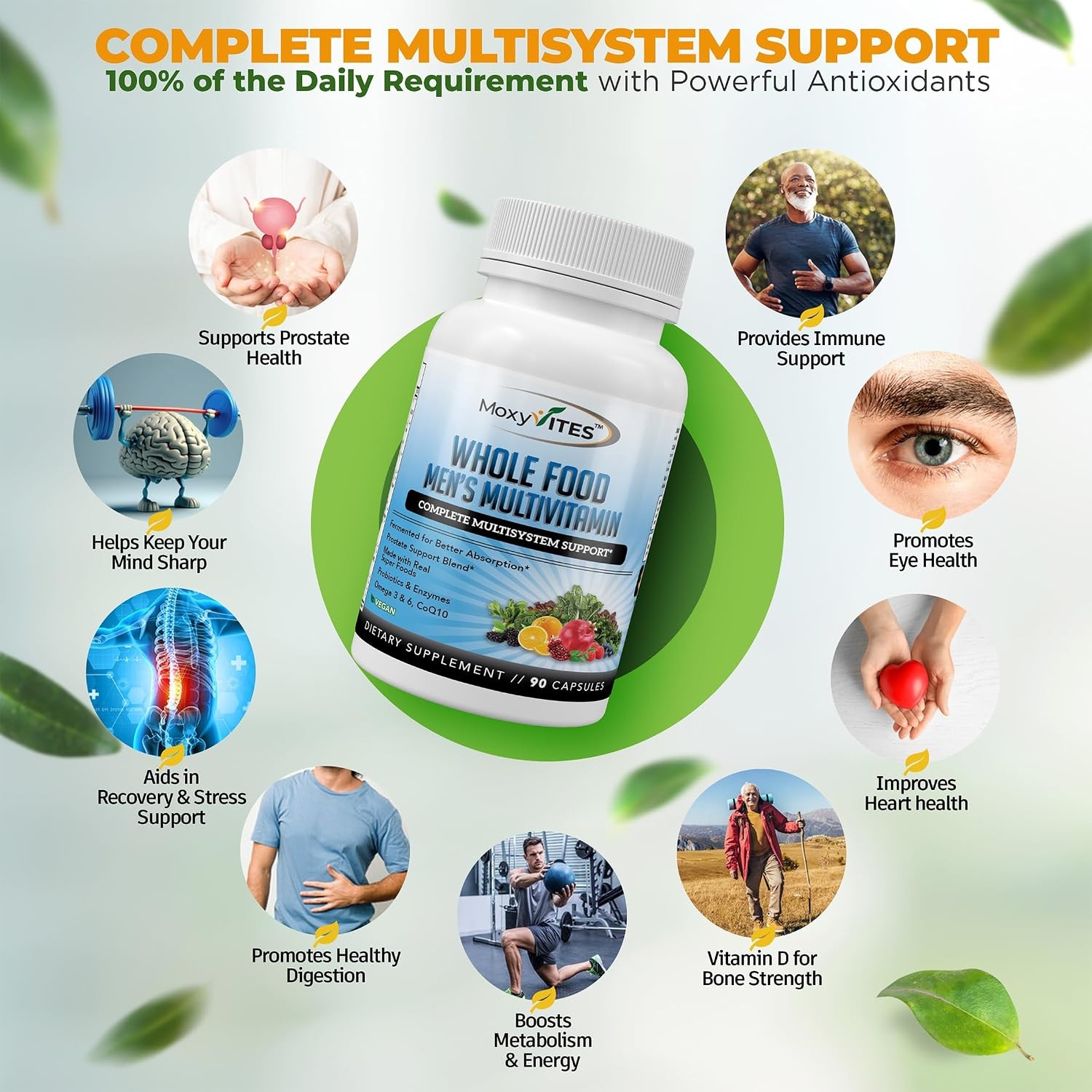 Mens Multivitamins Daily Energy Iron 44 Organic Whole Food Supplements