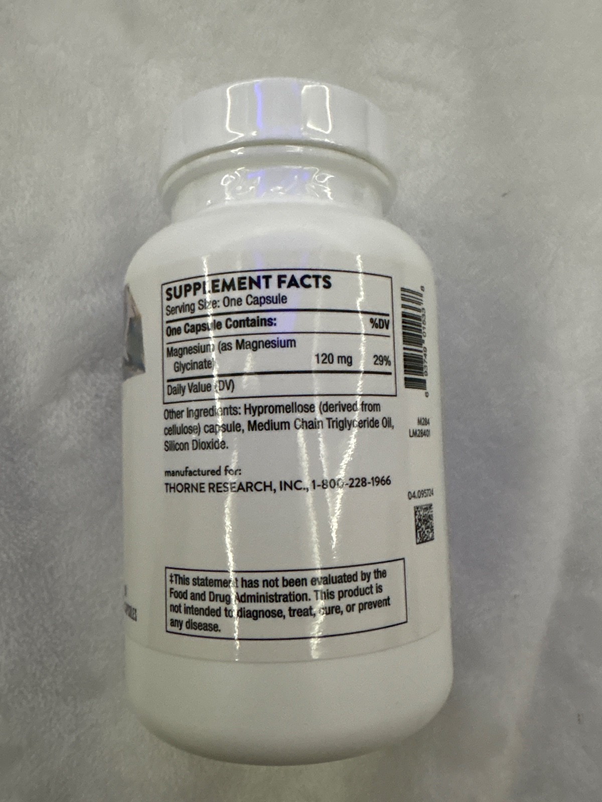 Thorne Magnesium Glycinate Chelated for high absorption 90 caps / 120 mg /2028