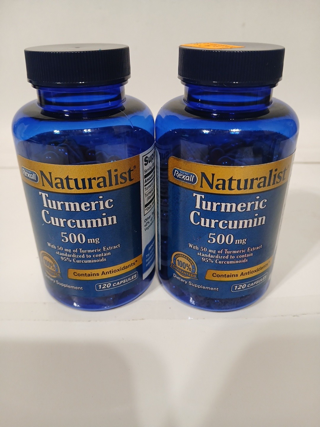 2 Rexall Naturalist Turmeric Curcumin 500mg 120 Capsules Exp 08/26-8/27