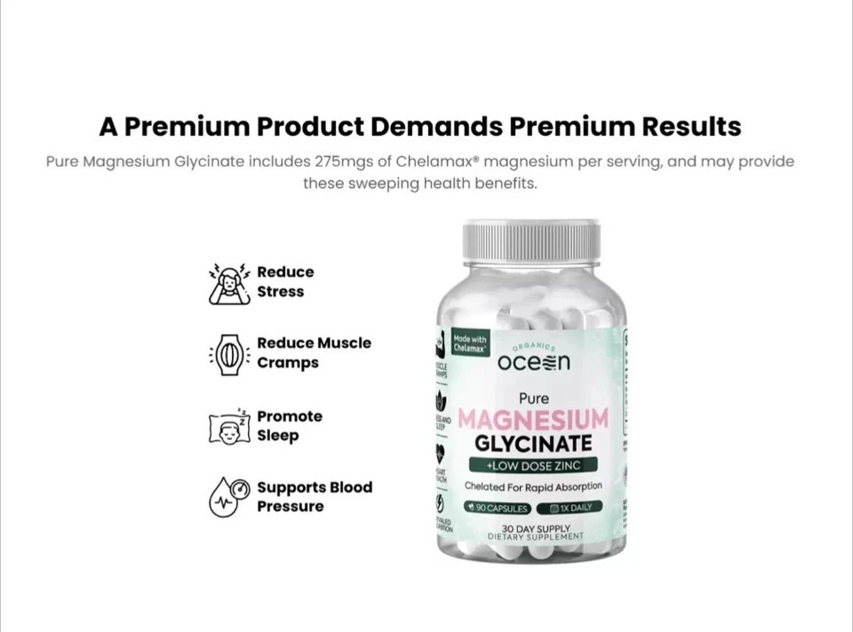 Organics Ocean Pure – MAGNESIUM GLYCINATE – 30 DAY SUPPLY 90 Capsules