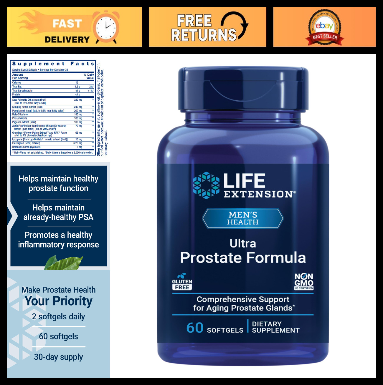 Ultra Prostate Formula with Saw Palmetto & Lycopene – 60 Capsules for Men’s Heal