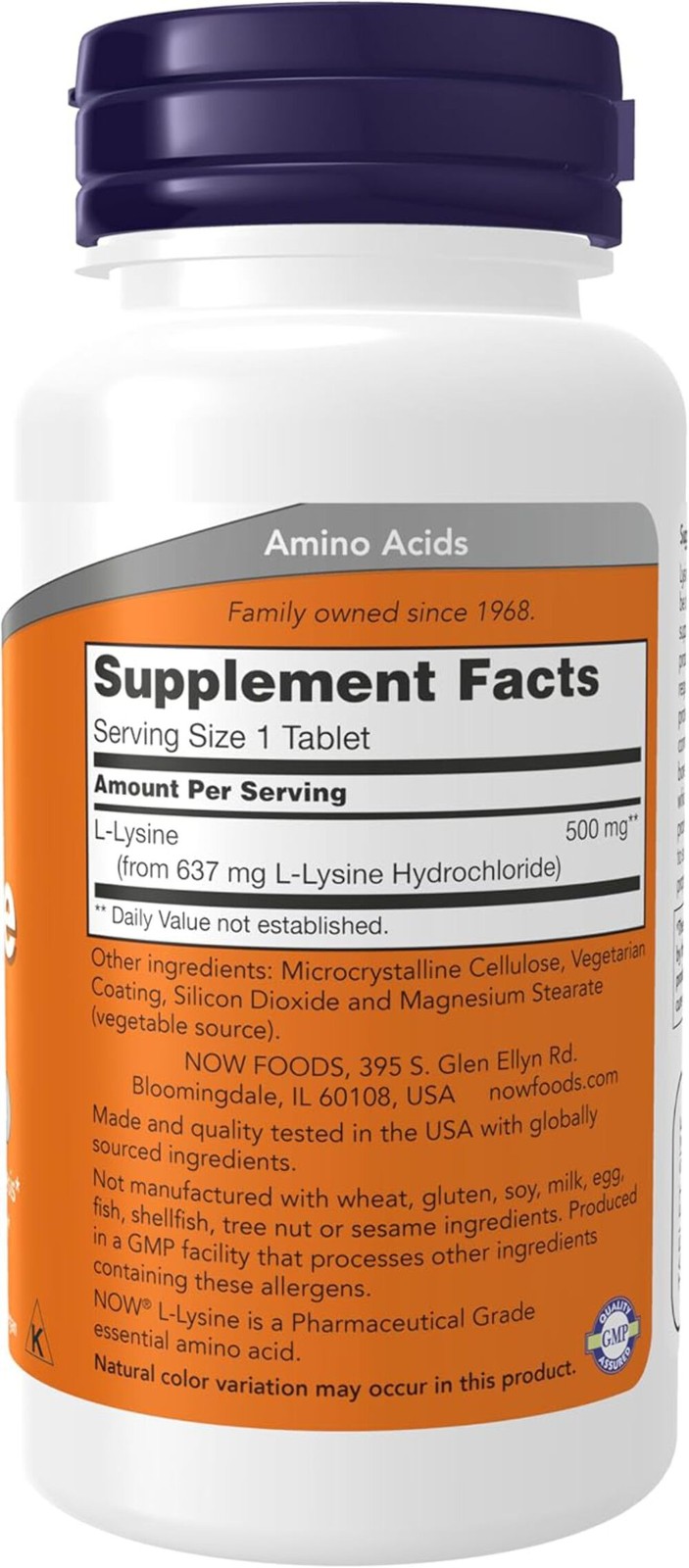 NOW Foods Supplements, L-Lysine (L-Lysine Hydrochloride) 500 mg, 100 Count