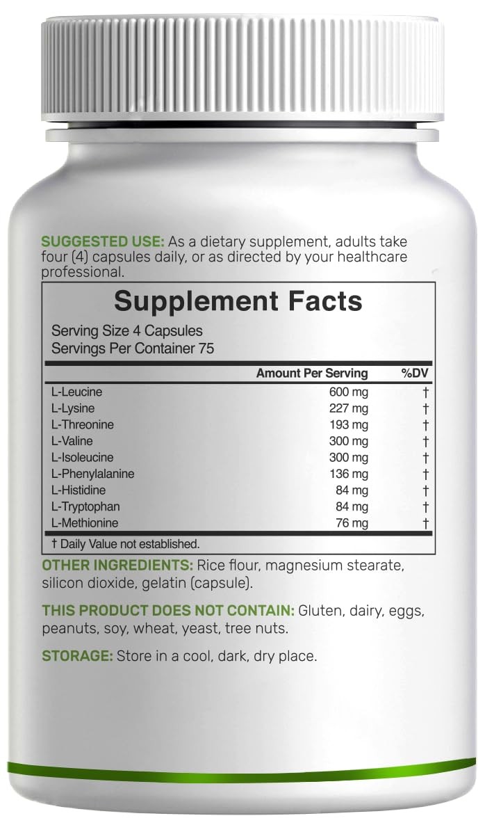 Essential Amino Acids (EAA) 2000mg Per Serving, 300 Capsules – Unflavored – 9…