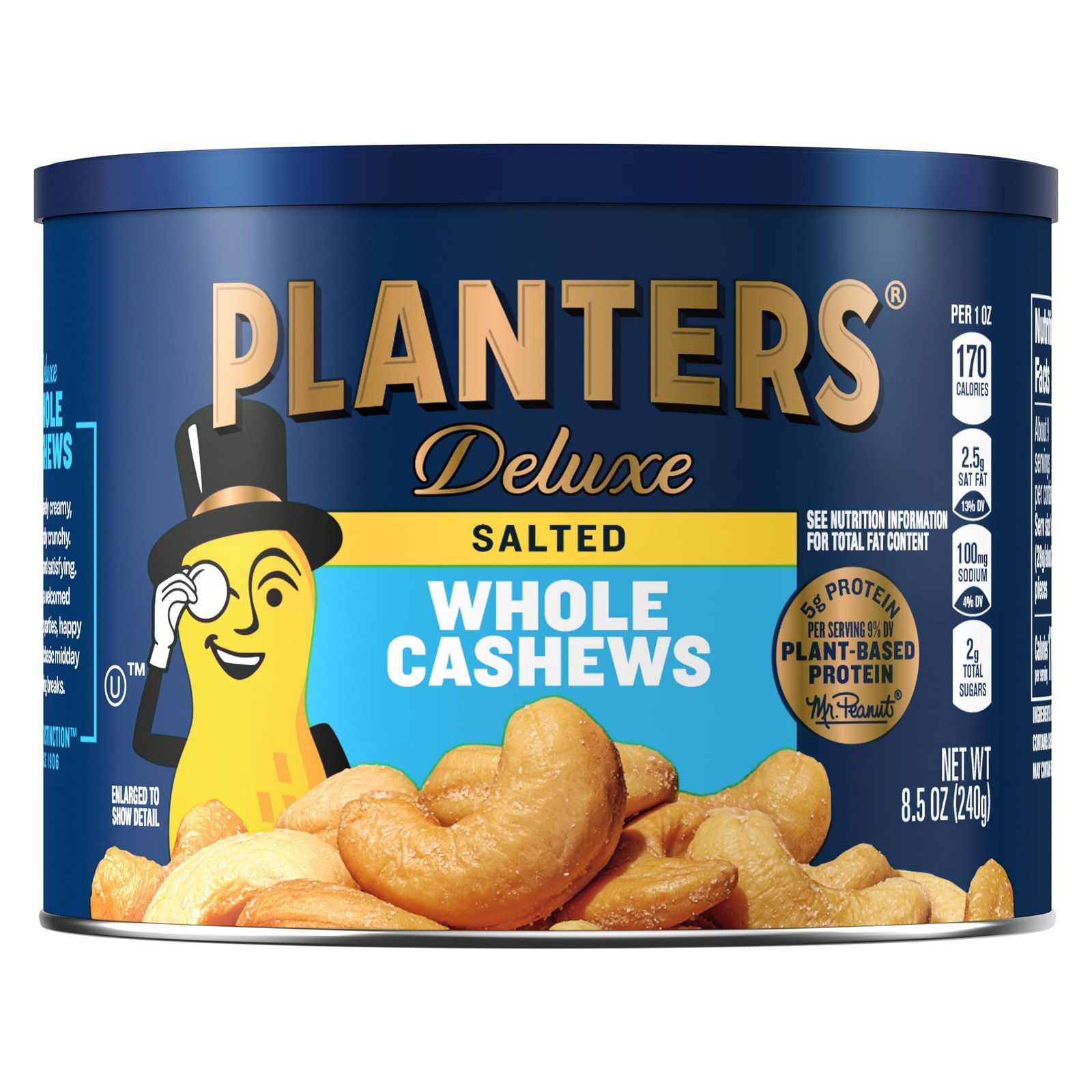 PLANTERS Deluxe Salted Whole Cashews, Party Snacks, 8.5 Ounce (Pack of 1)