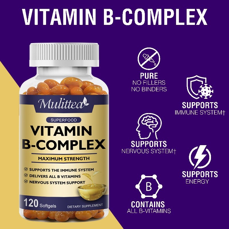 Vitamin B Complex 120 Capsules B1,B2,B3,B5,B6,B7,B9,B12, Immune Support Pills