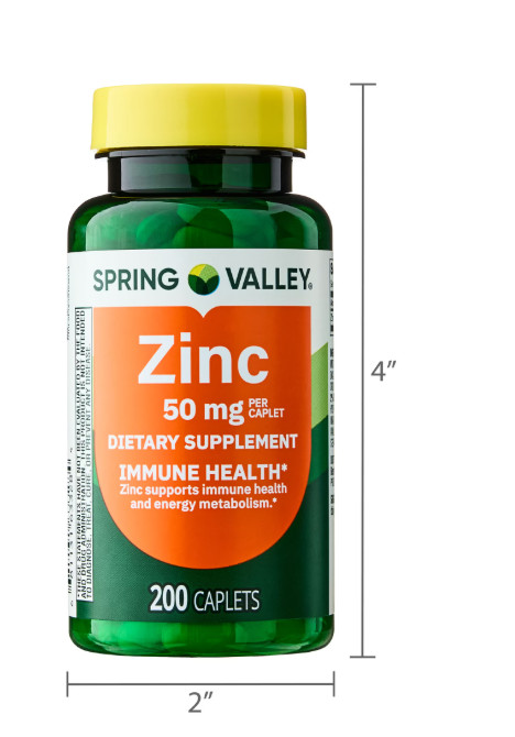 Spring Valley Zinc 50mg Caplets- 200 Count new free shipping