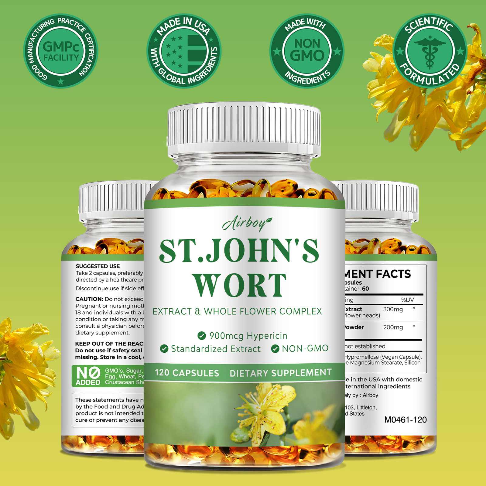 St Johns Wort Capsules 500mg – Stress & Anxiety, Good Mood Support – Non-GMO