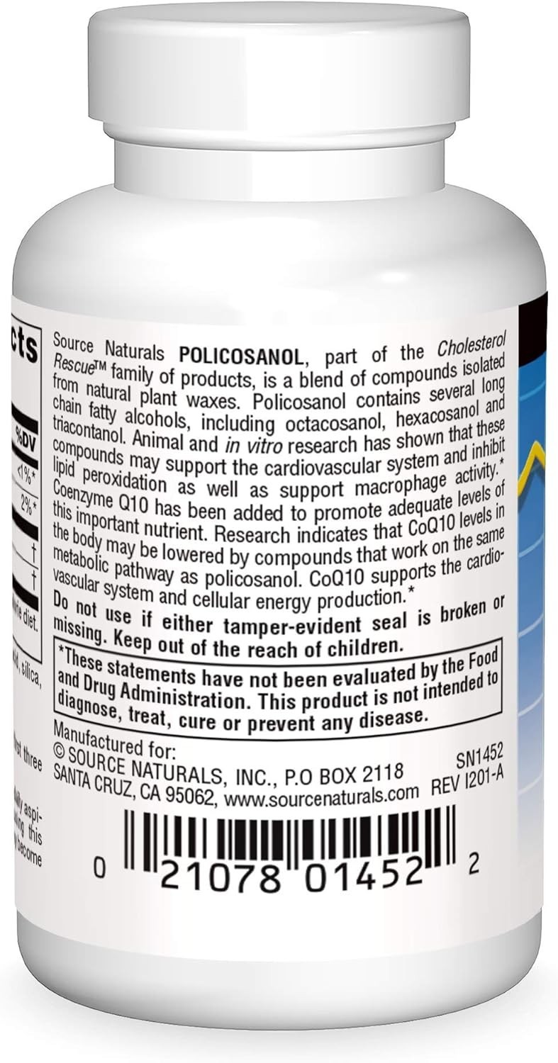 Policosanol 10mg with Coenzyme Q10 – 60 Vegetarian Tablets for Heart Health