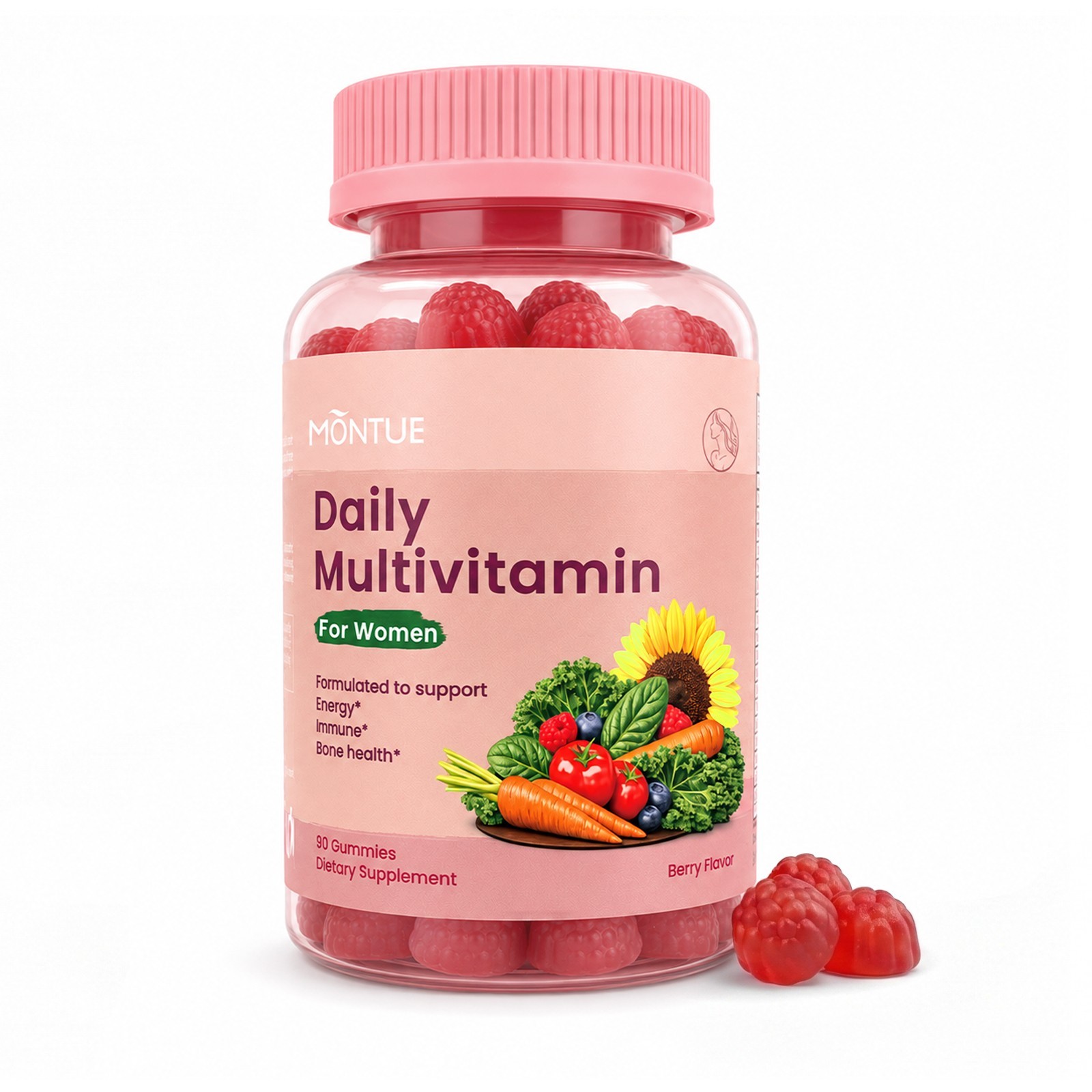 Montue Women’s Multivitamin Gummies A C D3 E B6 B12 Biotin Folate K2 Zinc 90 Ct