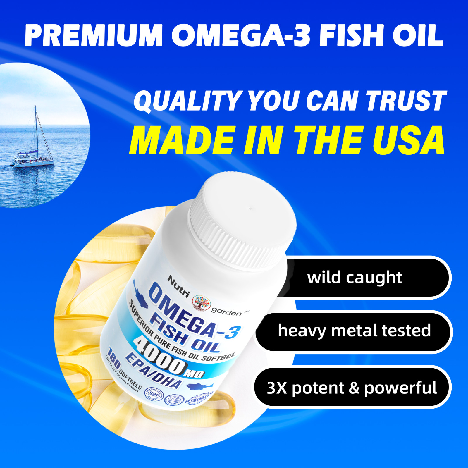 Omega 3 Fish Oil – 4000MG, 180 Softgels (40 Serv) – Non-GMO, Gluten Free