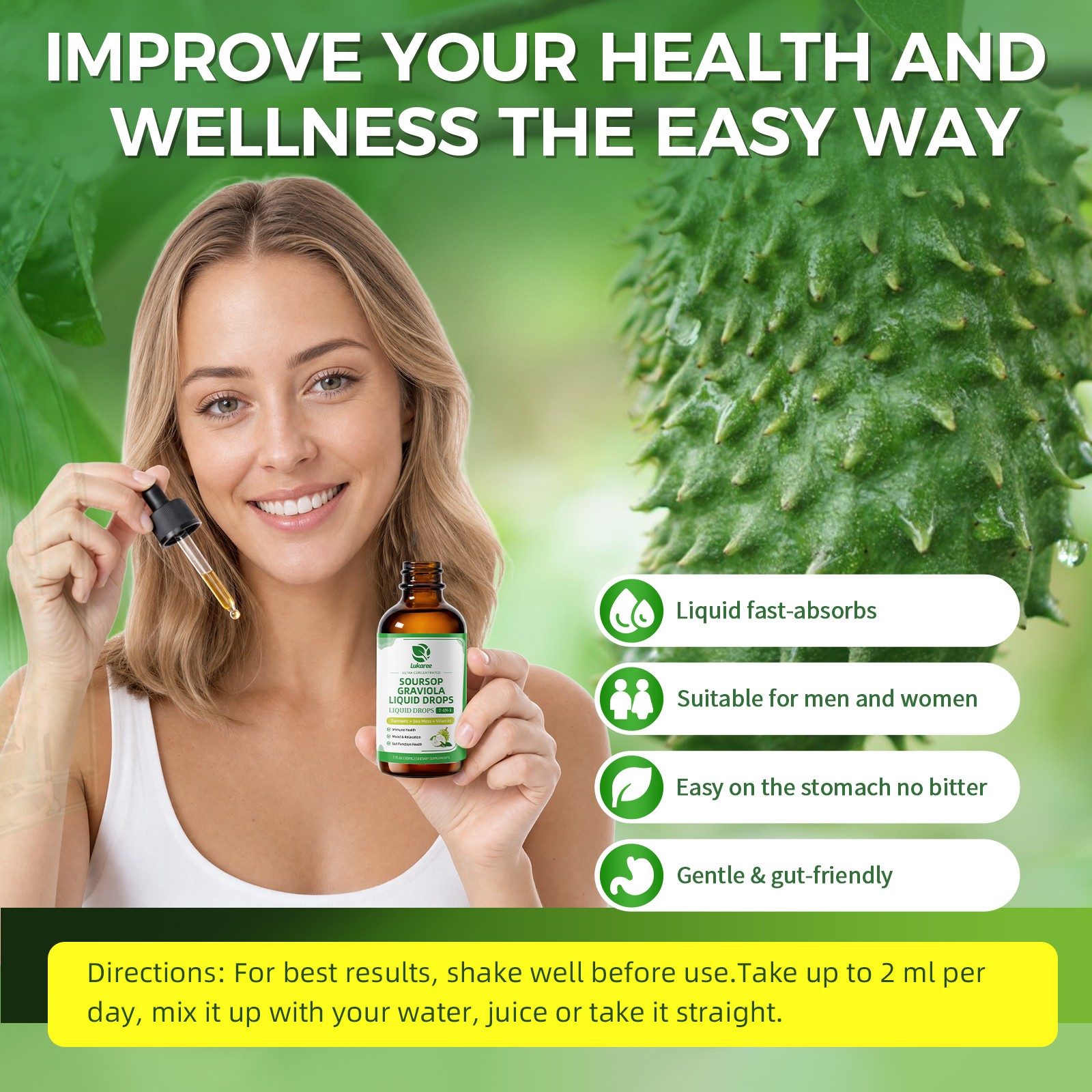 Soursop Graviola Liquid Drops 1000mg, Soursop Leaves Extract Immune System