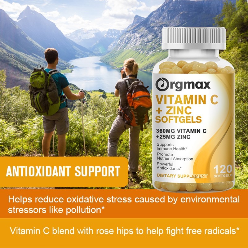 Vitamin C & Zinc Complex 1000mg – Immune Support,Skin Health – 120 Softgel Vegan
