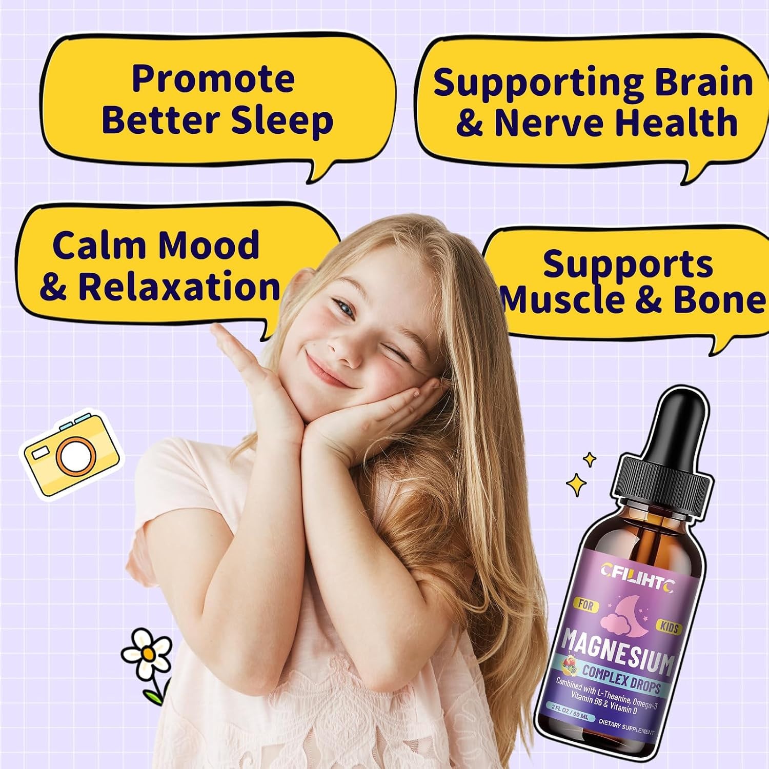 CFILIHTC Kids Magnesium Liquid Drops-Magnesium Glycinate Liquid for Kids Supplem