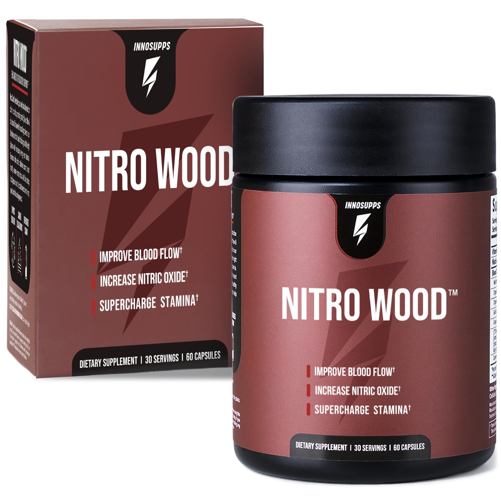 Nitro Wood Nitric Oxide Booster for Men Blood Flow Support 30 Servings Supports