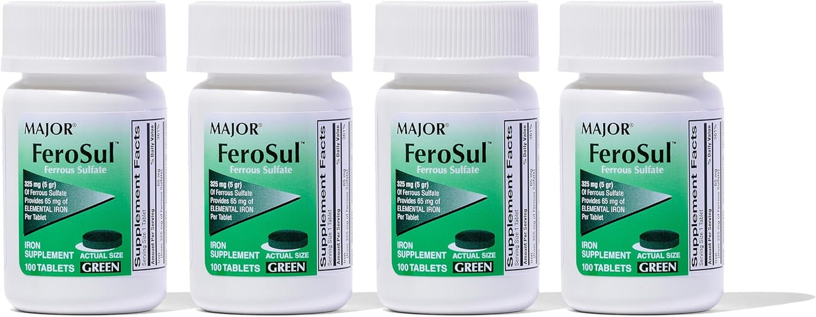 Ferosul Ferrous Sulfate Iron Supplement 325Mg 100 Count Pack of 4 Tablets