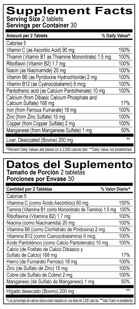 Globulo Rojo Multivitamin w/ High Potency Vitamin C & Zinc, 60 Tablets, 4/ 2025