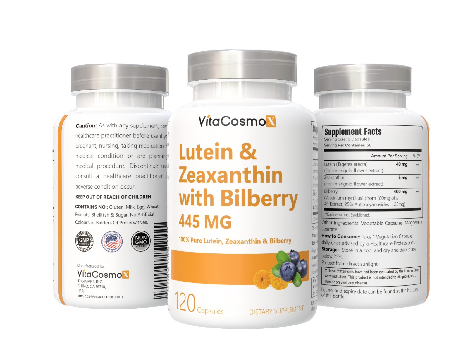 Lutein 40mg with Zeaxanthin Bilberry 400mg Eye Health Support Supplement, 120Cap