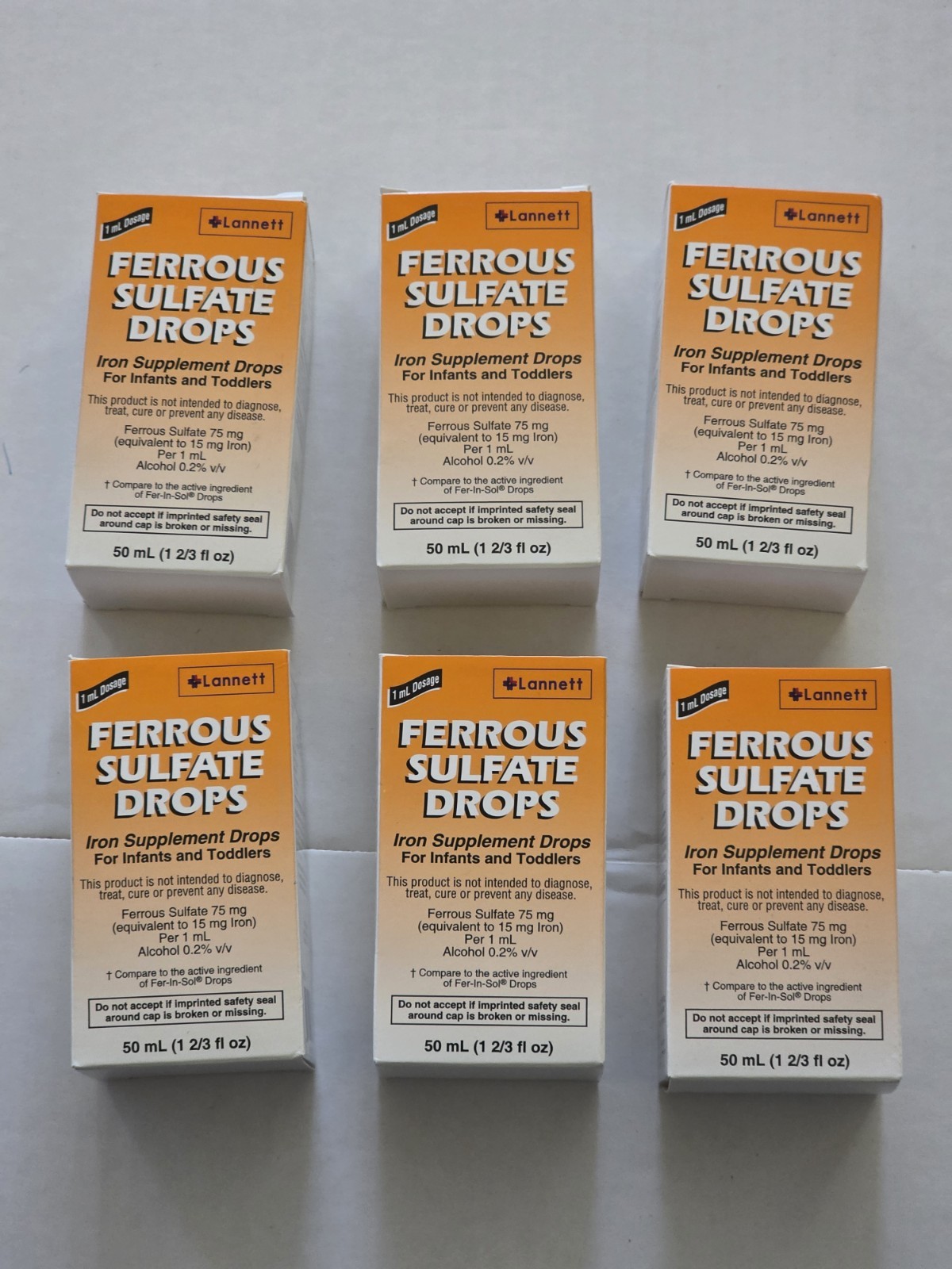 Lannett Infant And Toddler Iron Drops Ferrous Sulfate 50mL (Lot Of 6)