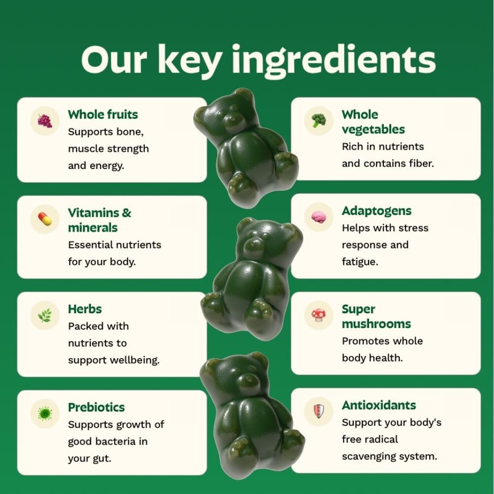 Adult Super Greens Multivitamin Gummies, Superfood Gummy Vitamins for Women& Men