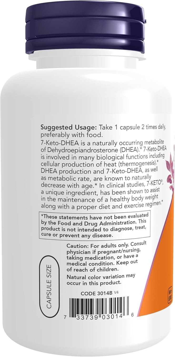 Now Foods 7-Keto 100 mg 120 Veg Capsules GMP Quality Assured,Vegan,Vegetarian 3X