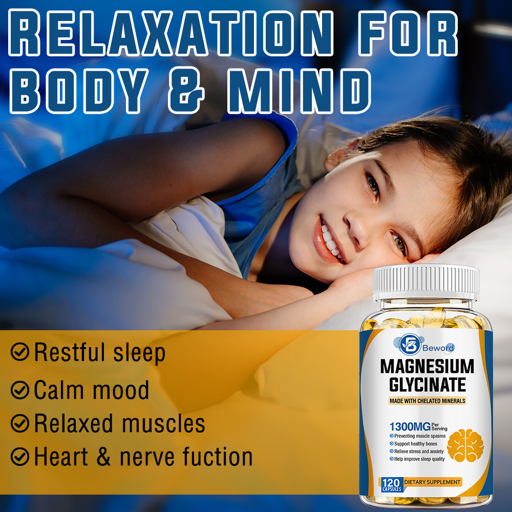 Magnesium Glycinate 4-in-1 Complex 1300mg – High Strength Magnesium 120 Capsules
