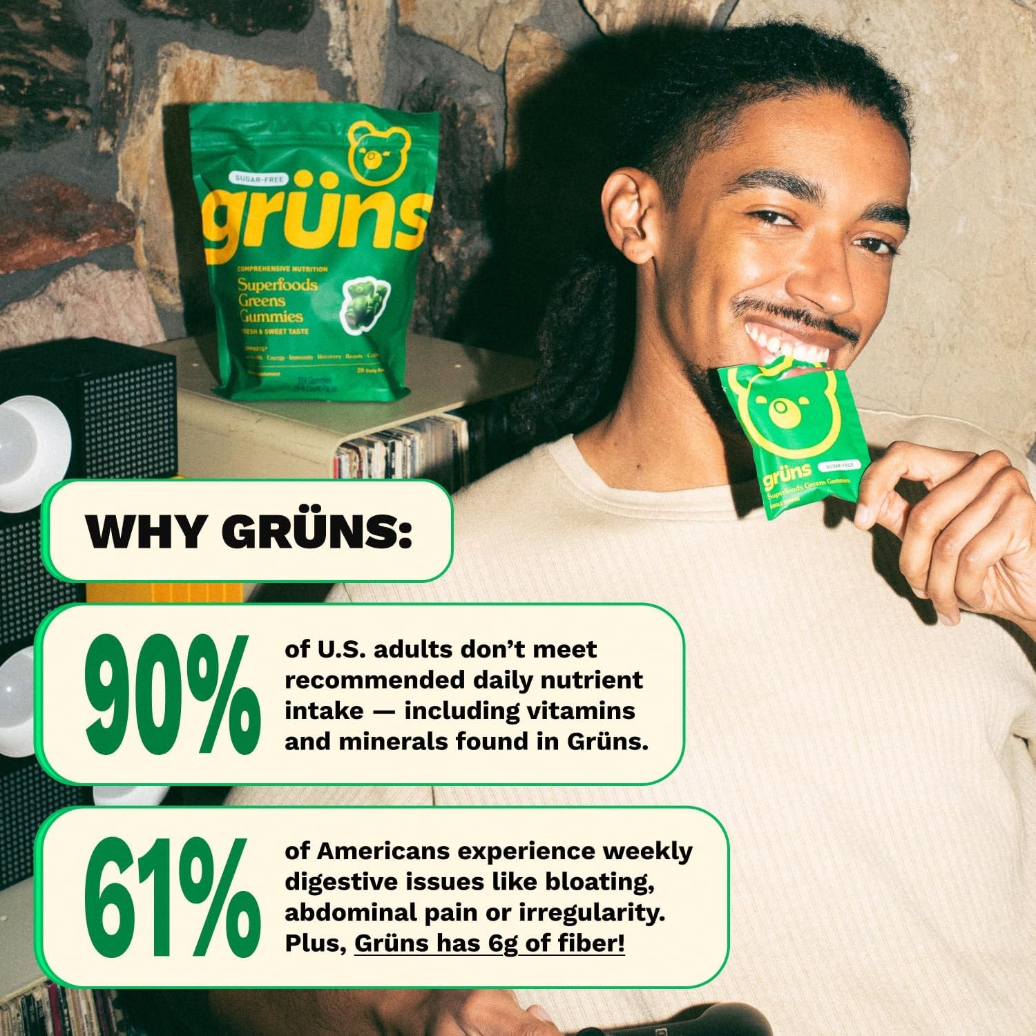 Adult Super Greens Multivitamin Gummies, Superfood Gummy Vitamins for Women& Men