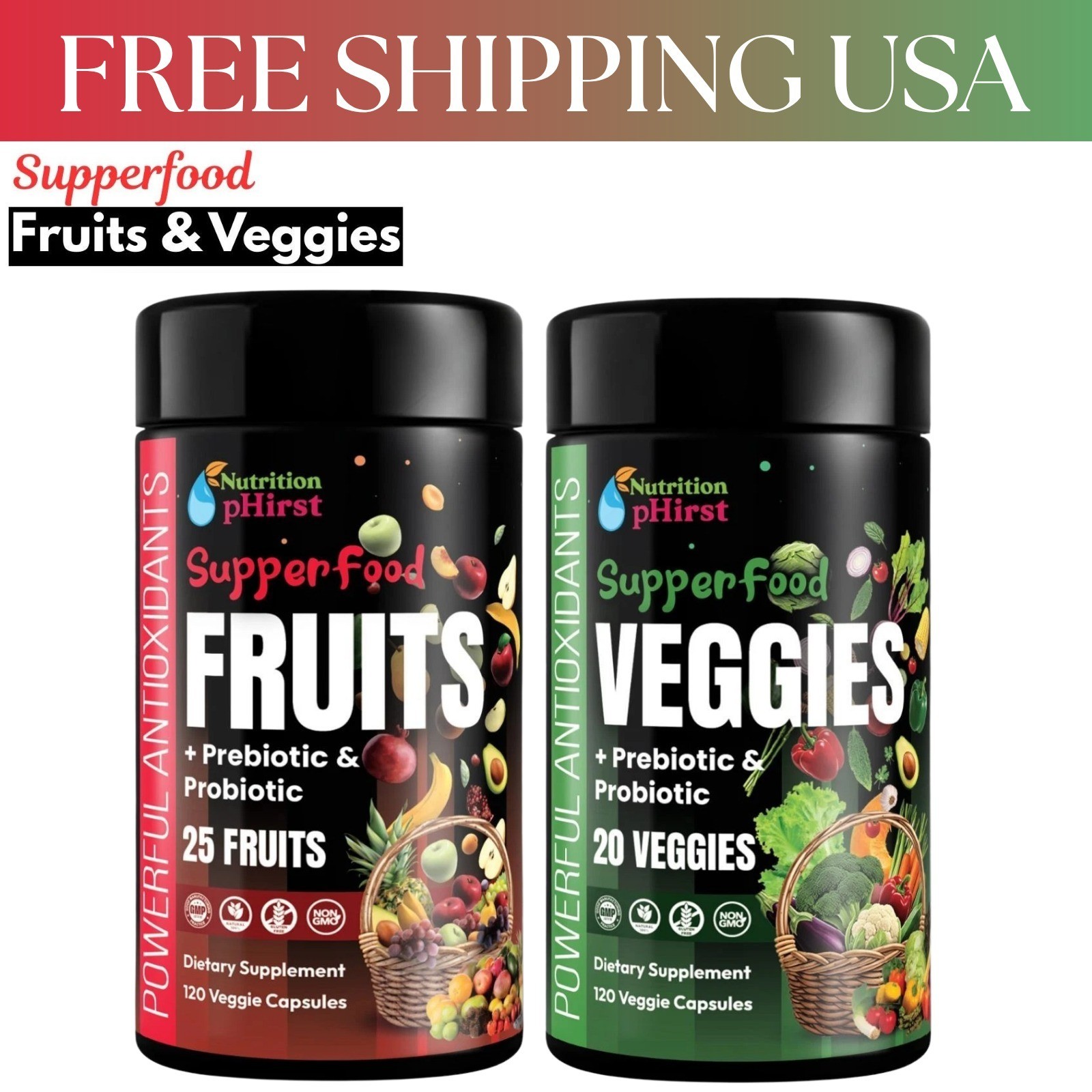 New Daily Fruits and Veggies Whole Food Supplement with Superfood 240 Capsules
