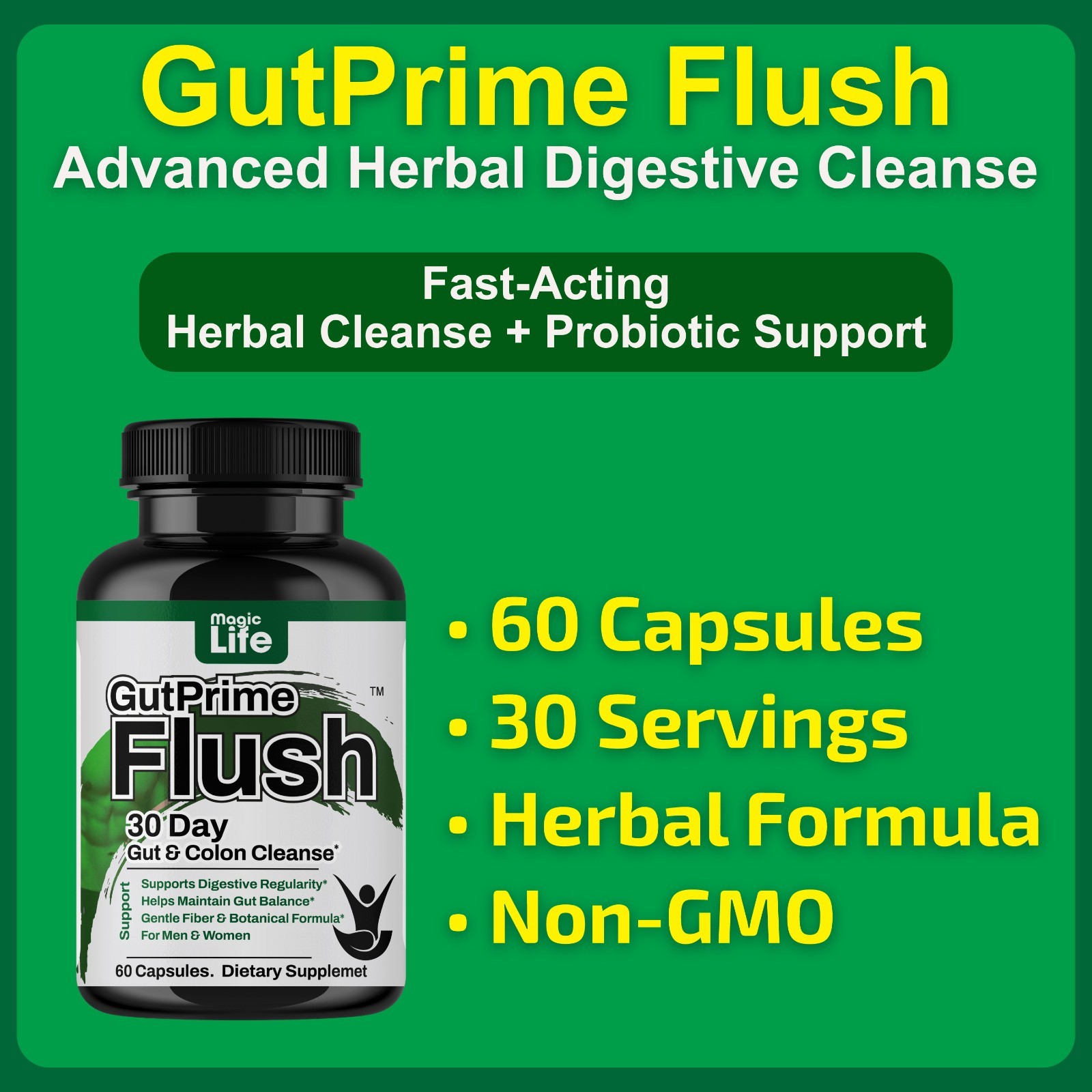 Super Colon Cleanse 30 Day Supply of Gentle Gut Cleanse Detox with Probiotics
