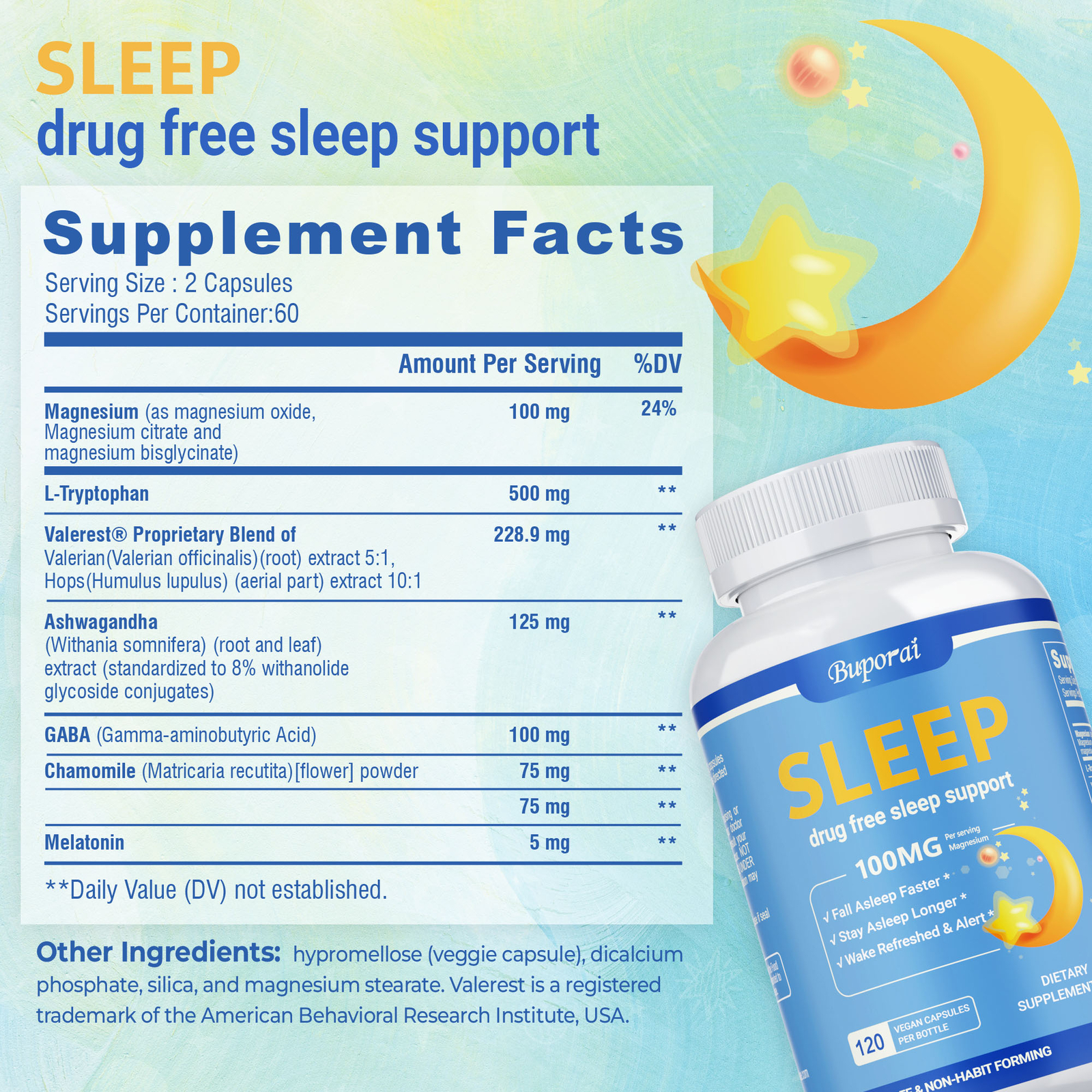 Sleep Capsules – Melatonin, Promotes Sleep and Relieves Anxiety and Stress