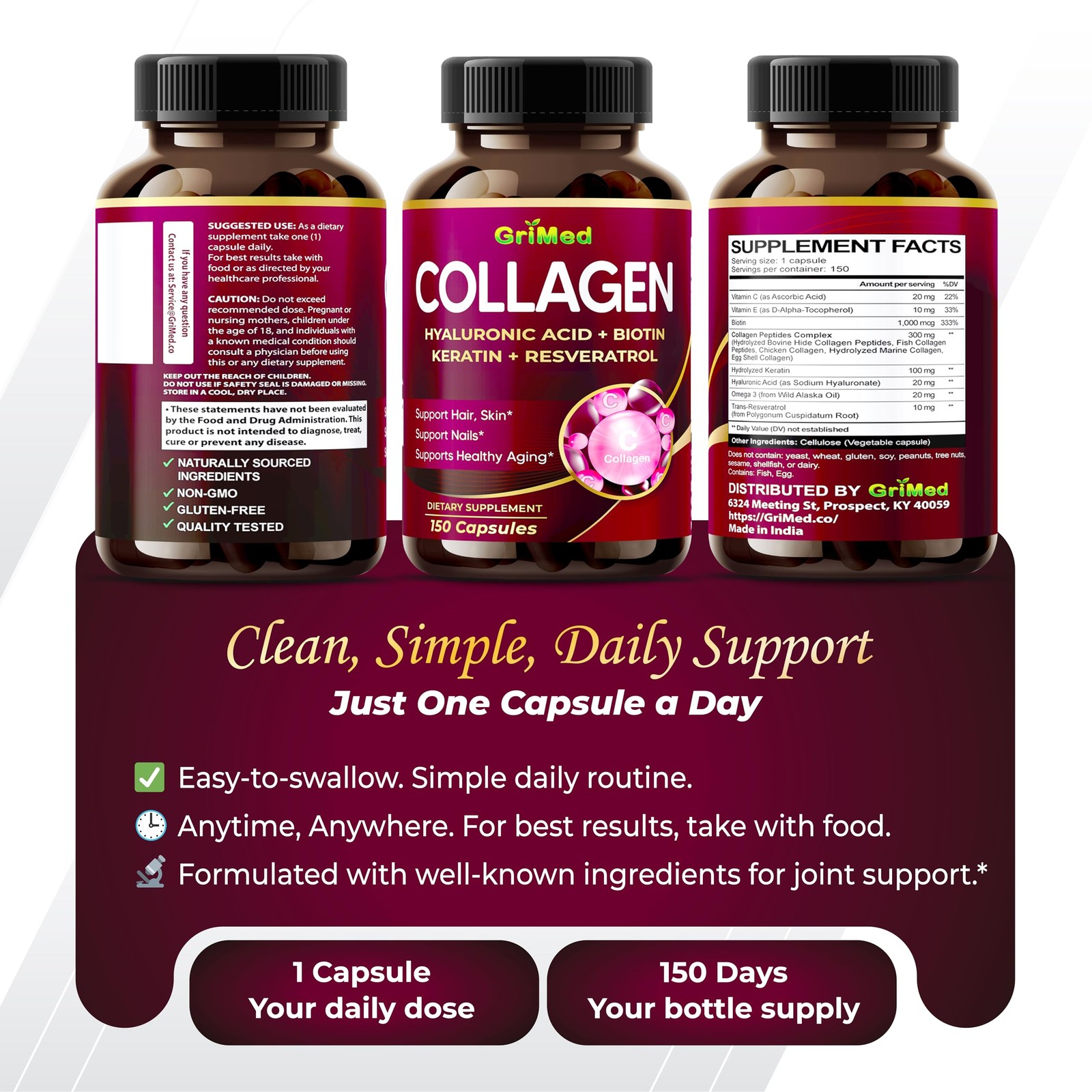 GriMed Organic Collagen 6,419 mg with Hyaluronic Acid, Biotin, Keratin,…