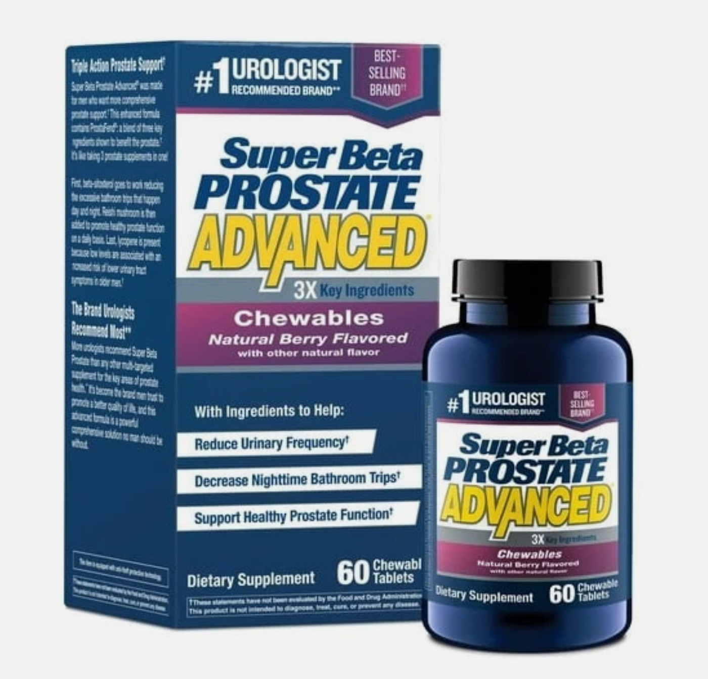 Super Beta Prostate Advanced Supplement Natural Berry 60 Chewable Tablets 04/27