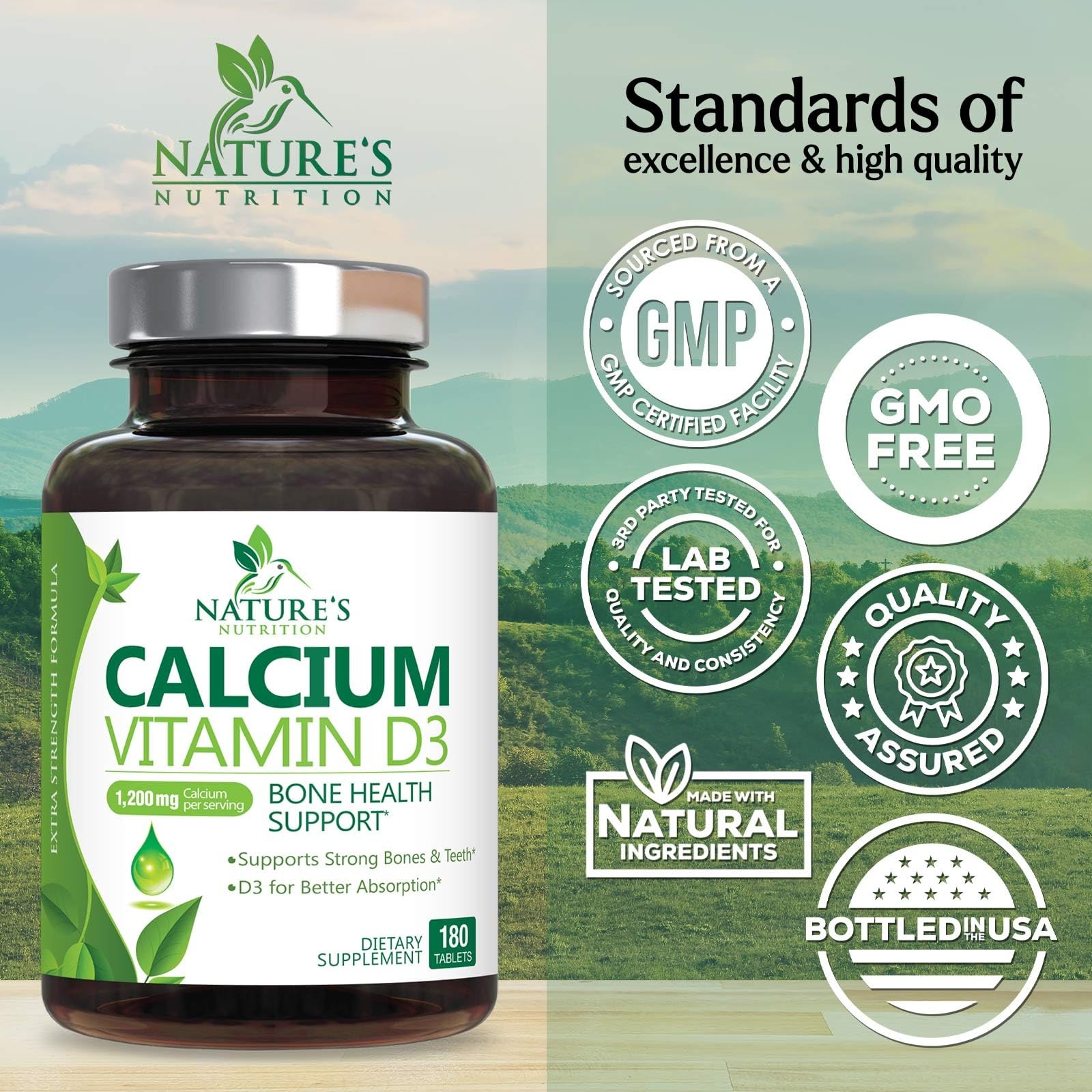 Calcium Supplement with Vitamin D3-1200 mg per 180 Count (Pack of 1)