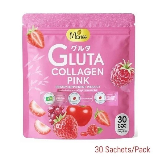 Manee Gluta Collagen Pink Anti-Aging Skin Brightening Glow Whitening 30 Sachet