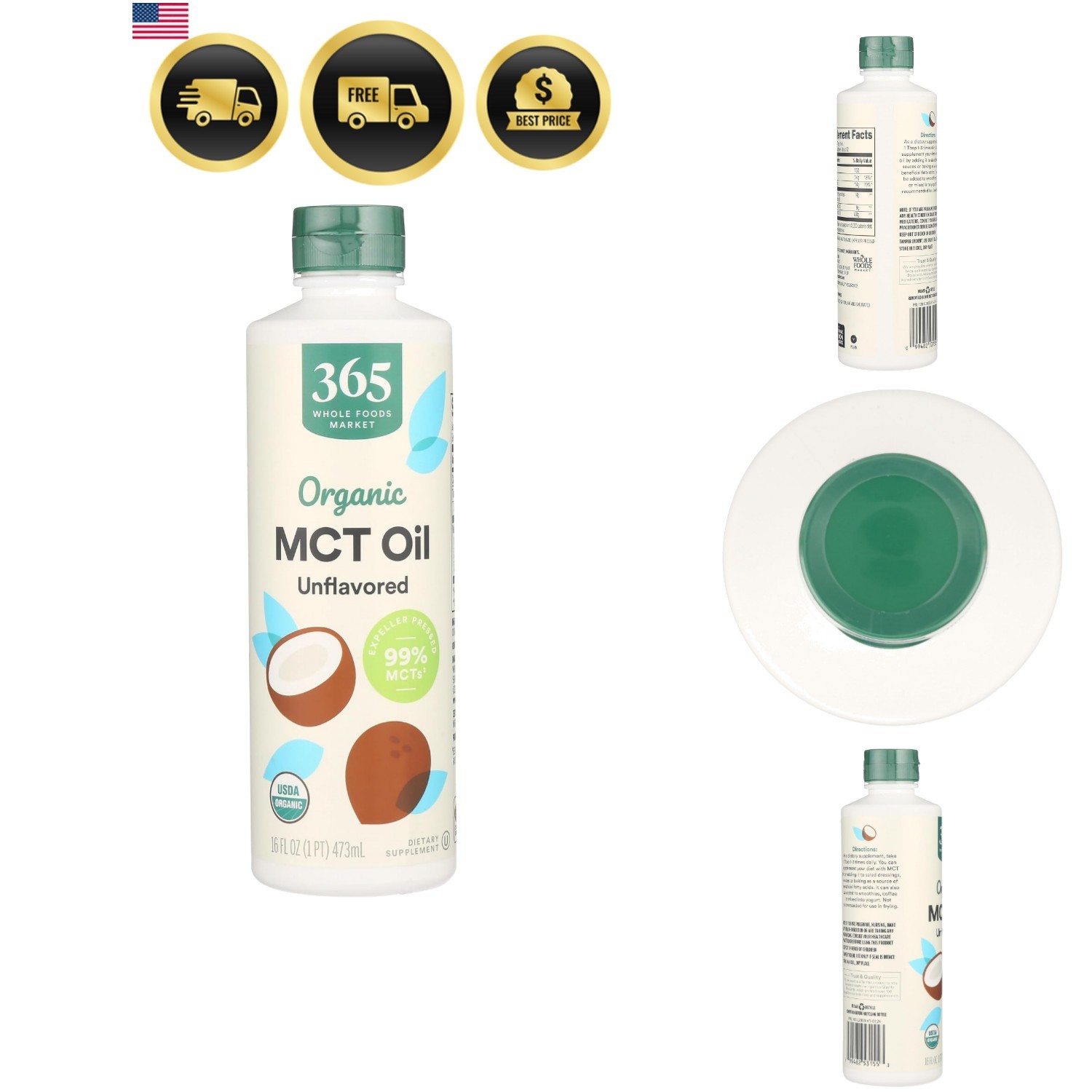 MCT Oil, Unflavored, 16 Fl Oz