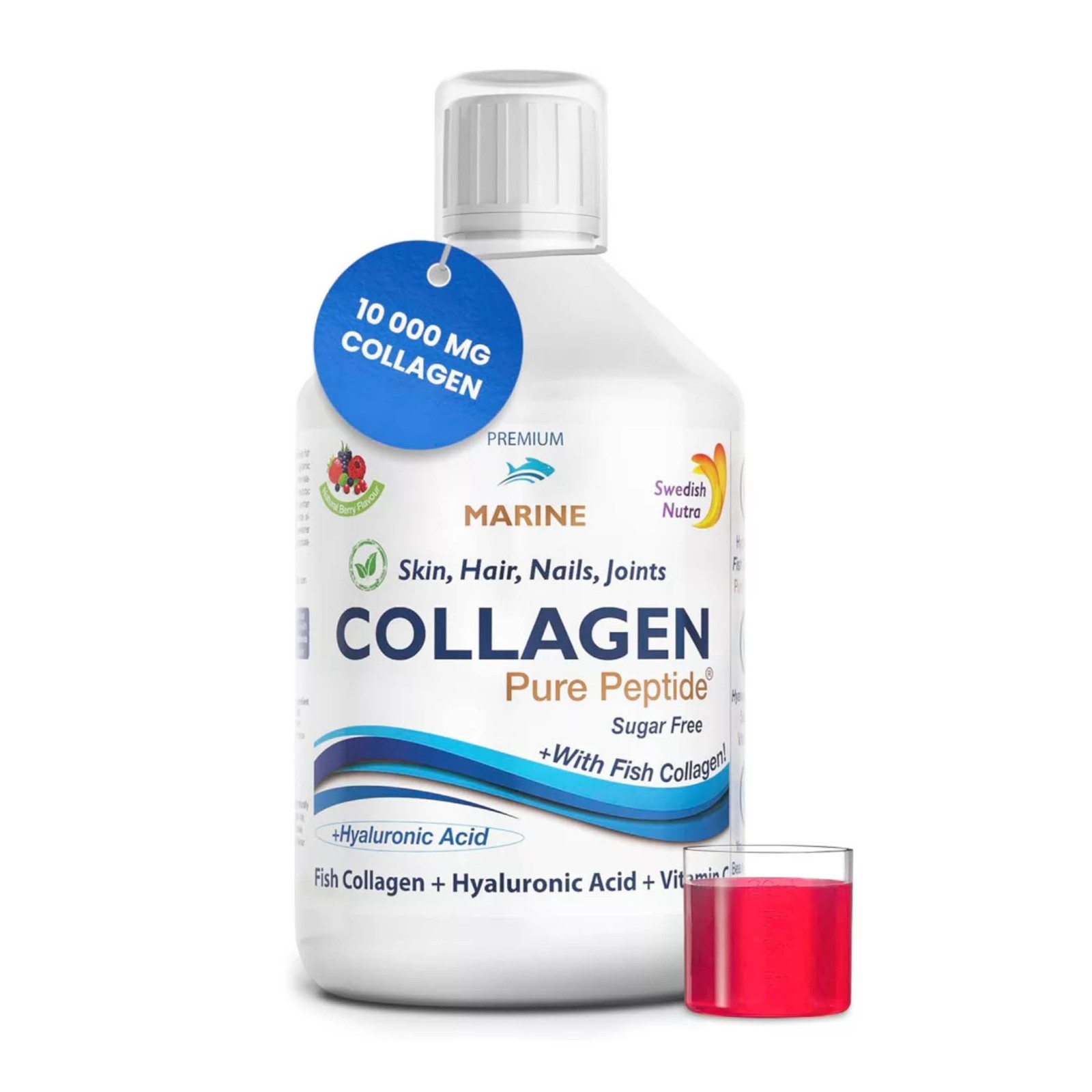Swedish Nutra Pure Peptide Marine Collagen Drink 10,000 mg Sugar-Free 3x500ml