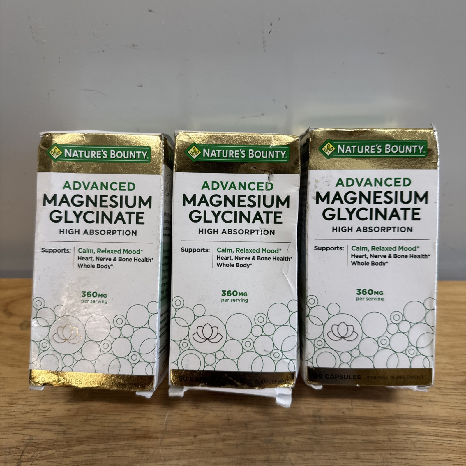 Nature’s Bounty Advanced Magnesium Glycinate 360mg 90 Caps 3 Pack Exp 3/28