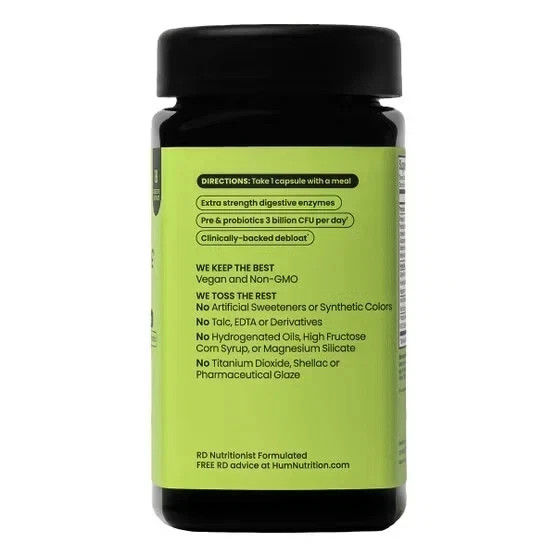 HUM Flatter Me Max, Digestive Enzymes, Pre & Probiotics, 90 Capsules