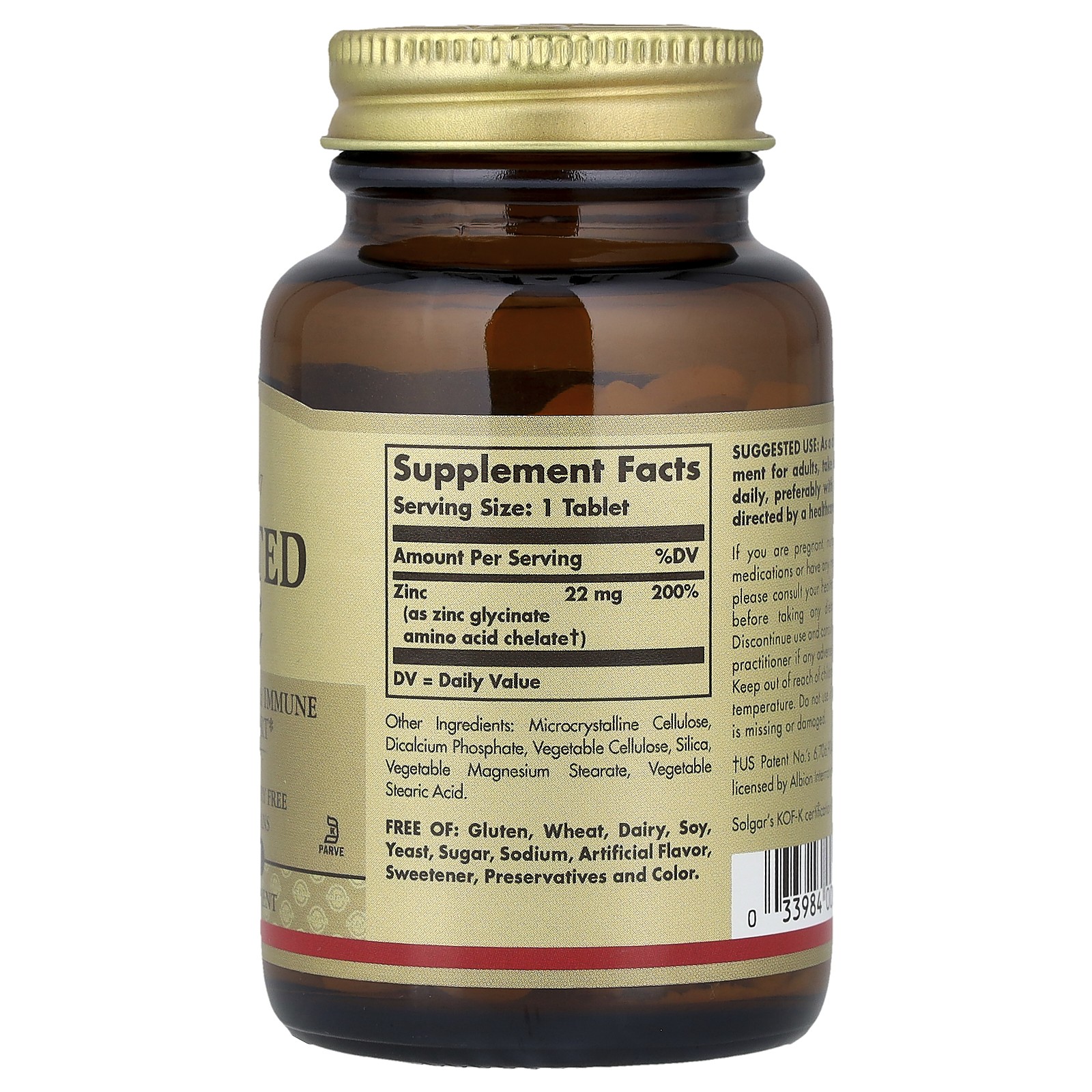 Chelated Zinc, 100 Tablets (22 mg per Tablet)