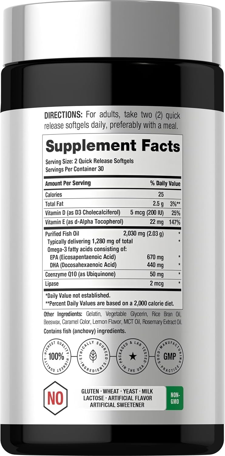 Horbaach Omega-3 Fish Oil with CoQ-10 60 Softgels Non-GMO Gluten Free