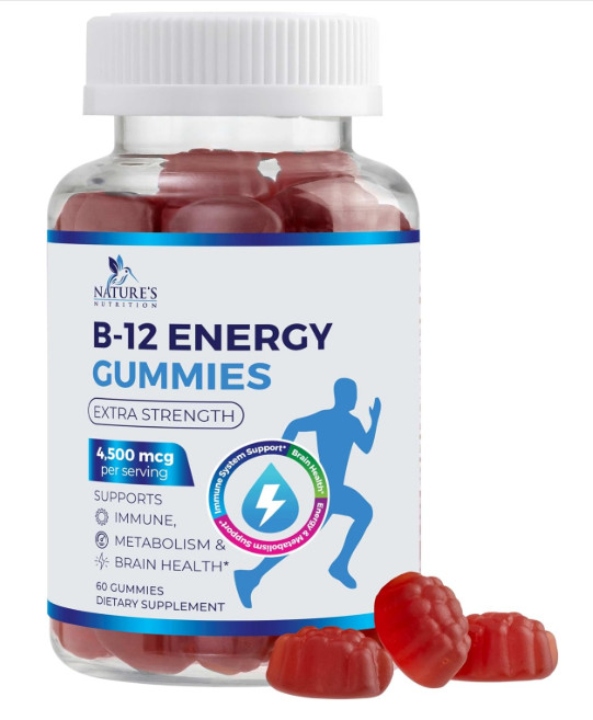 Vitamin B12 Energy Gummies – Extra Strength 4500mcg Chewable for Energy, Metabol