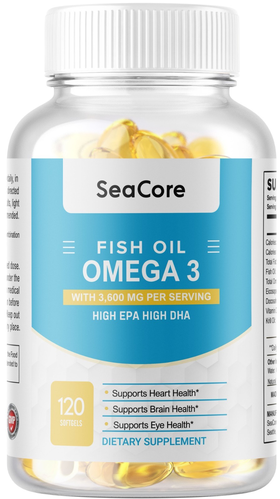 Omega 3 Fish Oil – 3600MG – 120 Softgels (60 Serv) 5x Strength NON-GMO USA MADE