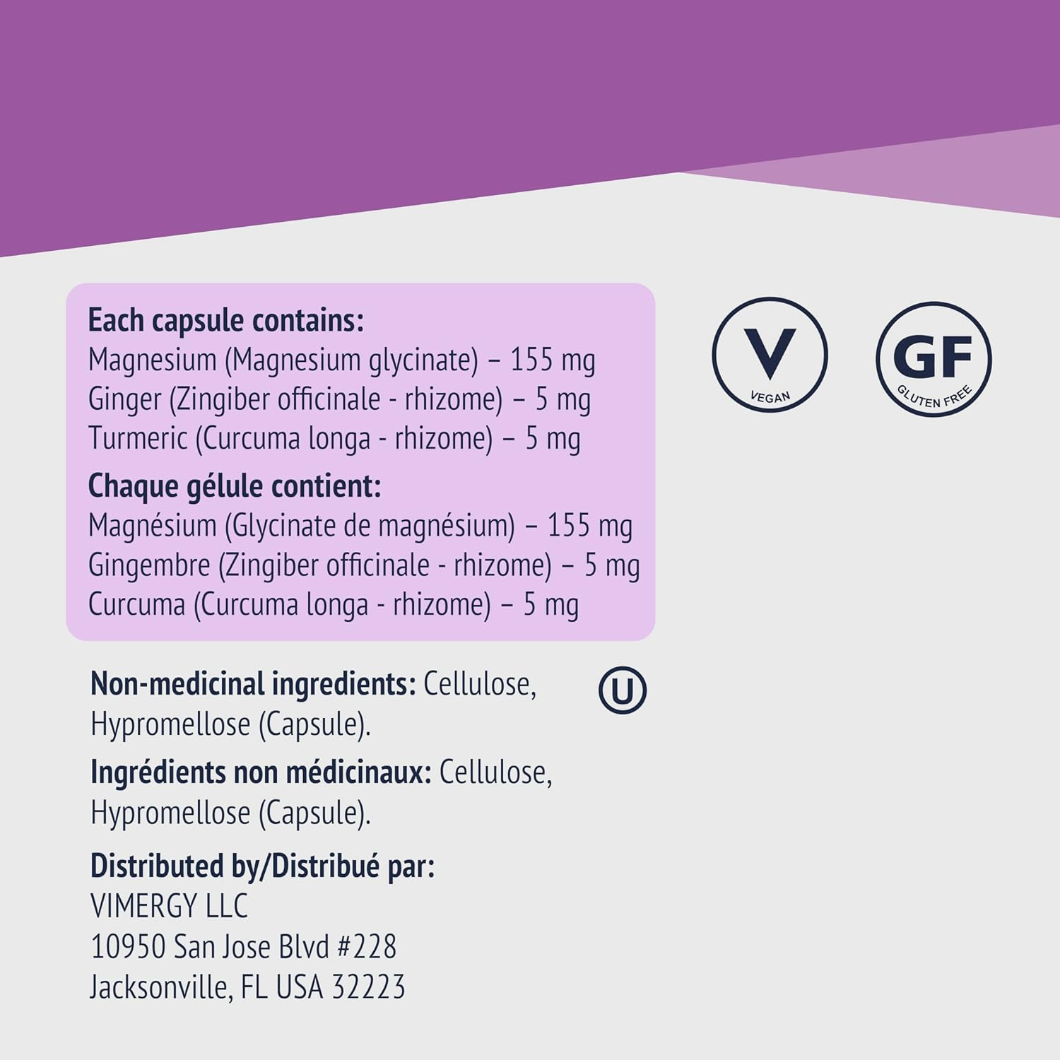 VIMERGY Magnesium Glycinate – Stress Support – Chelated to Avoid Tummy Upset*– P