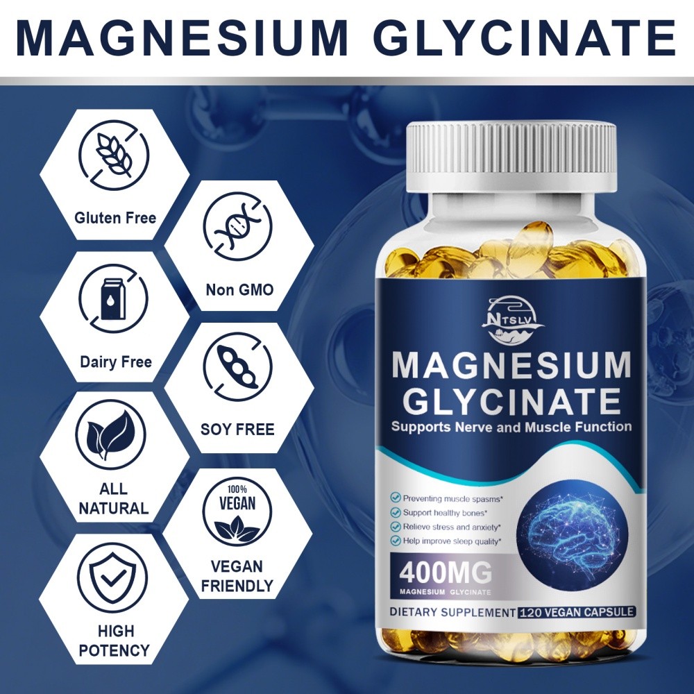 Magnesium Glycinate 120 Capsules 400mg 100% High Absorption Chelated