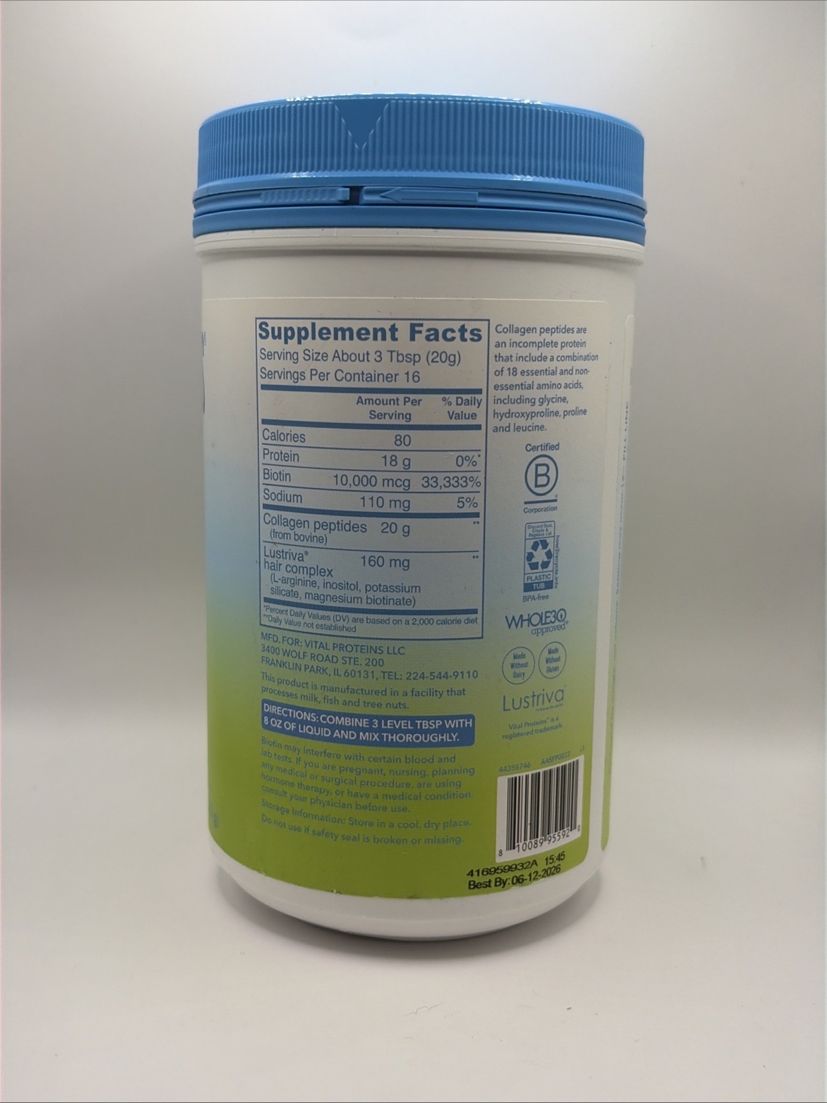 Vital Proteins Hair Complex Thicker Fuller Hair Unflavored 11.4oz NEW 6.26