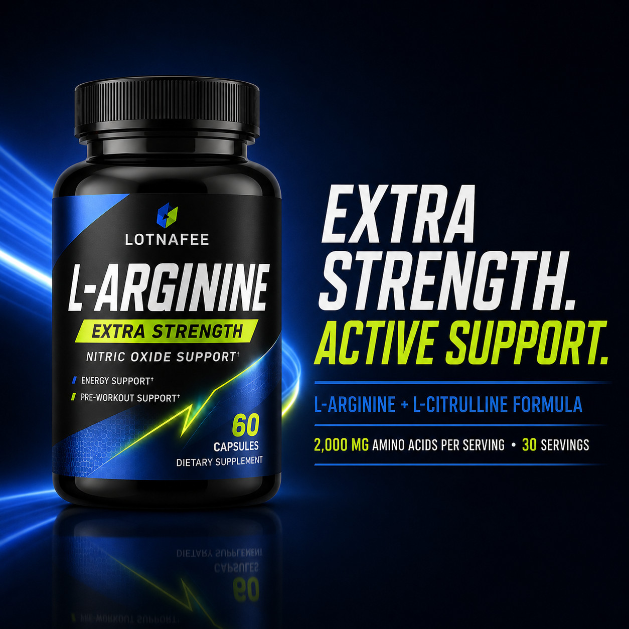 Extra Strength L-Arginine and L-Citrulline 2000mg Nitric Oxide Support, 60 Capsu