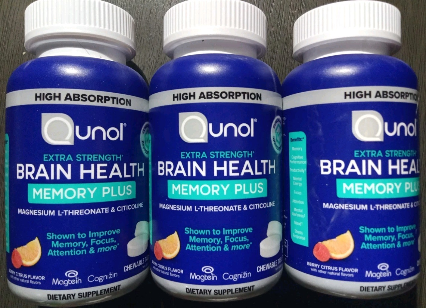 QUNOL EXTRA STRENGTH BRAIN HEALTH MEMORY PLUS 60 X3 180 CITRUS CHEWABLE TABLETS!