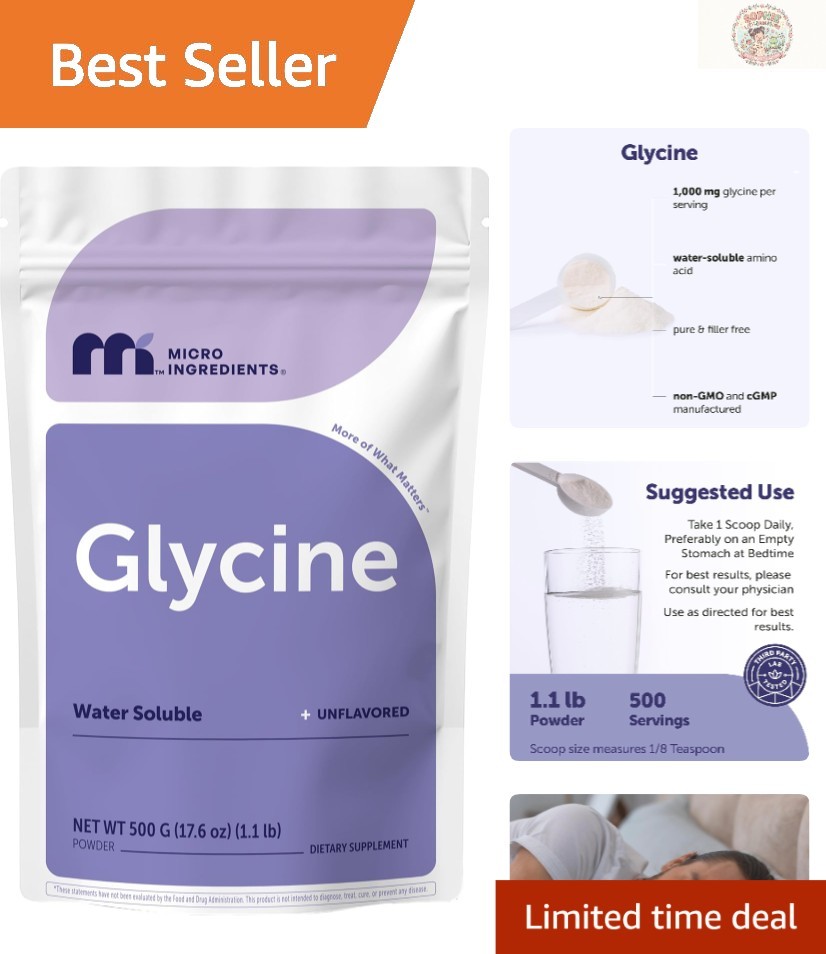 Glycine Powder 1.1 Pound – 1000mg/Serving for Sleep & Neurotransmitter Boost