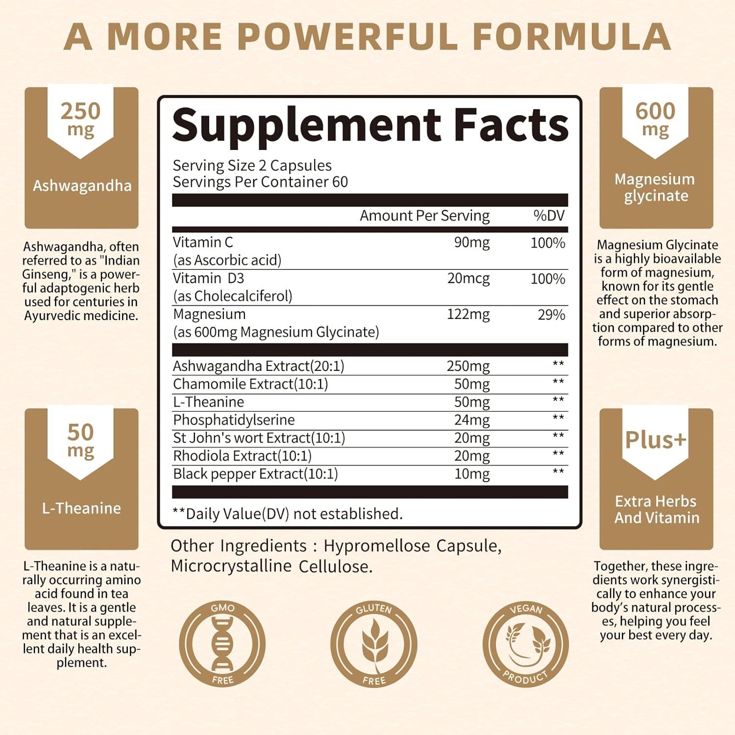 10-in-1 Cortisol Supplements with Magnesium, Ashwagandha, Chamomile, L-Theanine
