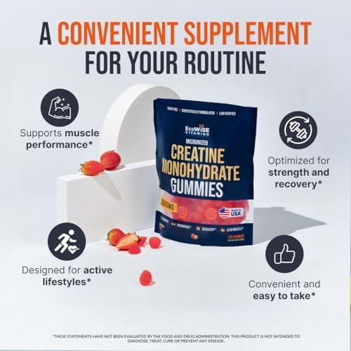 Creatine Monohydrate Gummies 5000mg Strawberry Sugar Free Vegan 120ct