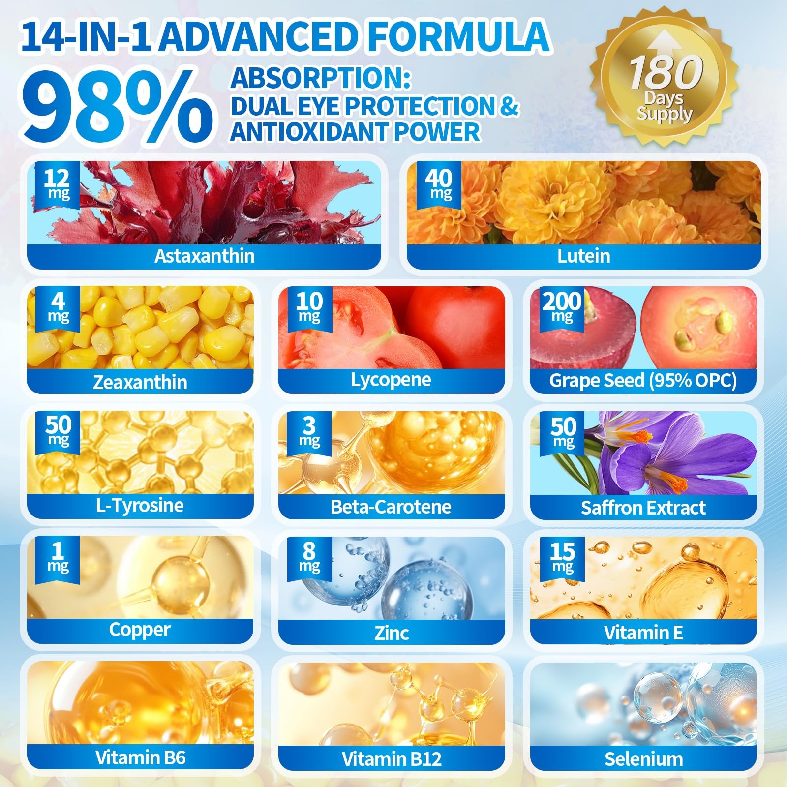 14-in-1 Astaxanthin 12mg & 1 Count (Pack of 1), 12 Mg | 1 Bag | 180 Softgels